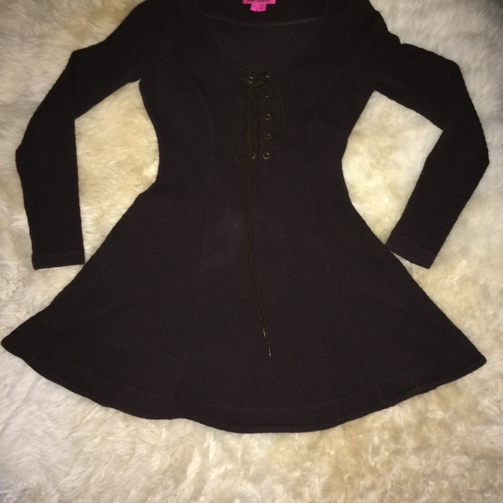 Betsey Lace-up Thermal Flare Skater Dress LIKE NEW